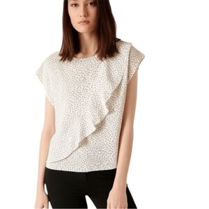 InWear Short Sleeve Ruffle Textured Crepe Patterned Blouse Size 12